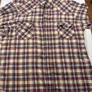Vintage VTG Sears Men's Casual Plaid Shirt - Red, Blue, Cream